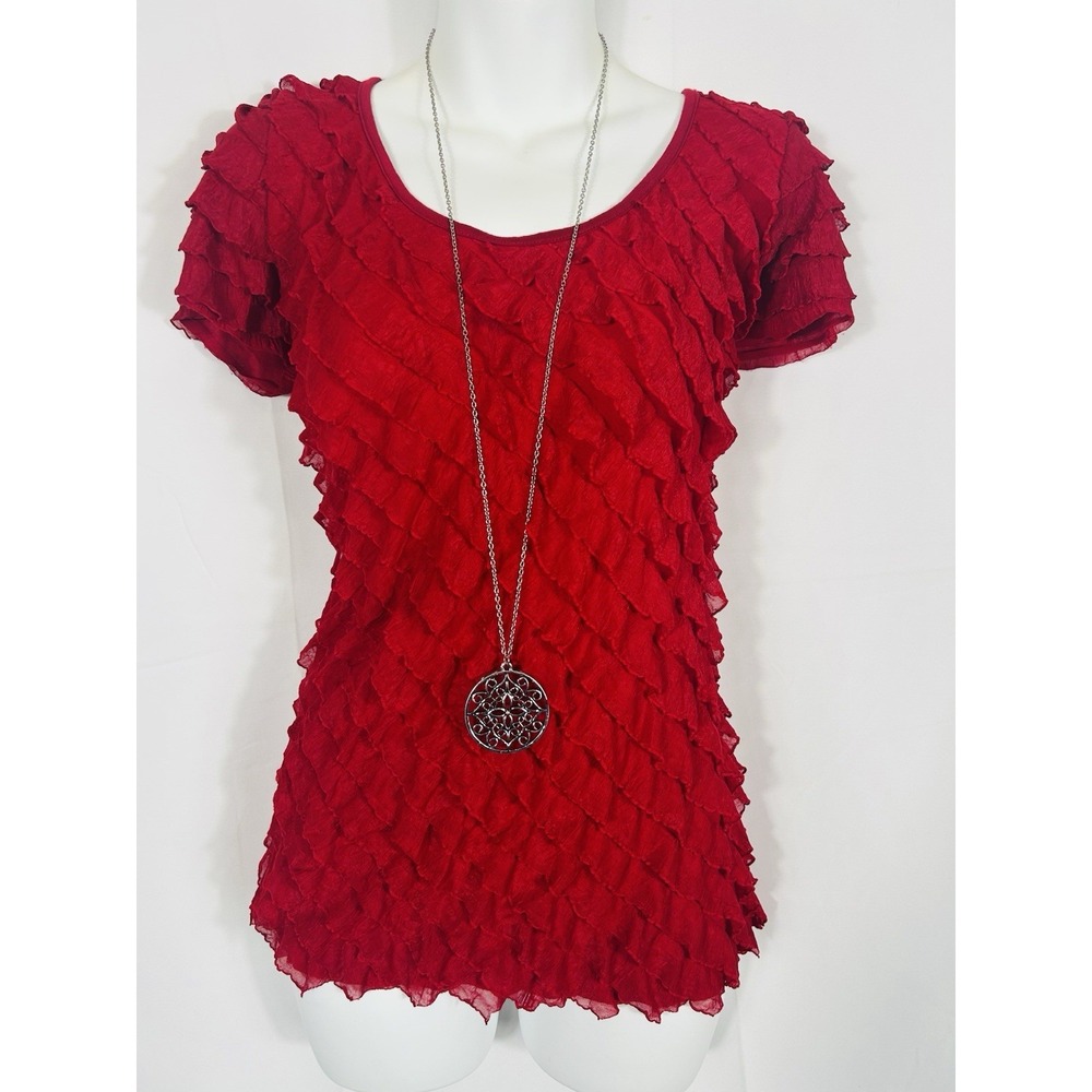Womens Y2K‎ Ruffle Top Size L Red Fairy Grunge Goth Vamp Alternative Emo E-girl